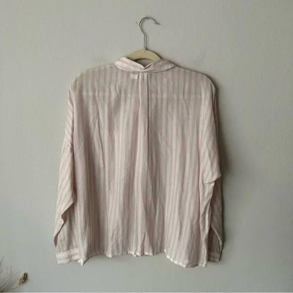 Urban Outfitters BDG Striped Button Down Blouse Pink and White M - Picture 10 of 12
